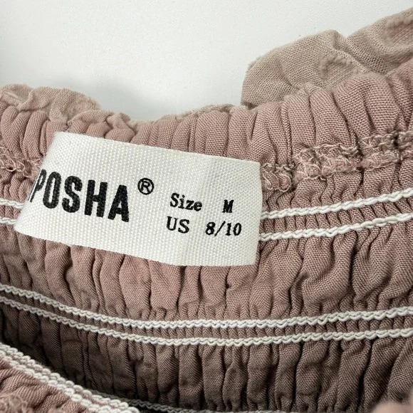 Smocked Swiss Dot Taupe Midi Dress Women M Boho Indie Festival Cottagecore - Picture 3 of 9